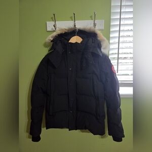 Canada Goose Black Down Puffer Jacket with Fur-Trim Hood